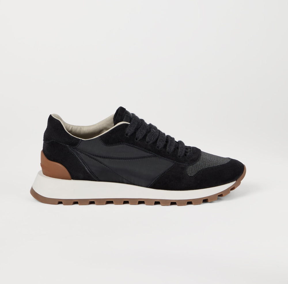 Suede and techno fabric runners with precious toe black - TGSIKIBW