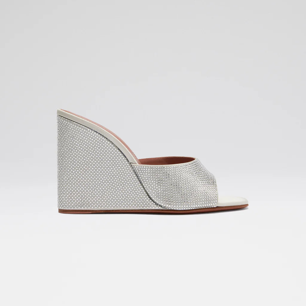 Lupita Crystal Wedge Silver Satin And White Crystals - TGSIKIBW