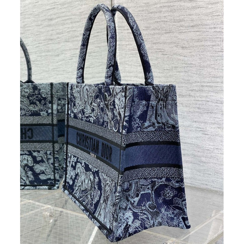 Book Tote Denim Blue Toile de Jouy Embroidery - TGSIKIBW