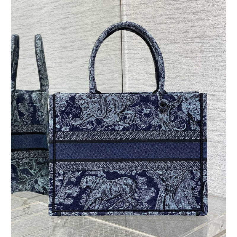 Book Tote Denim Blue Toile de Jouy Embroidery - TGSIKIBW