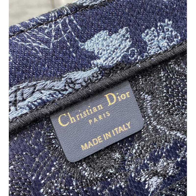 Book Tote Denim Blue Toile de Jouy Embroidery - TGSIKIBW