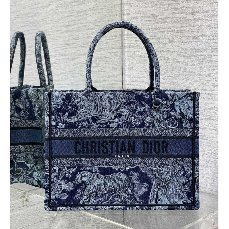 Book Tote Denim Blue Toile de Jouy Embroidery - TGSIKIBW
