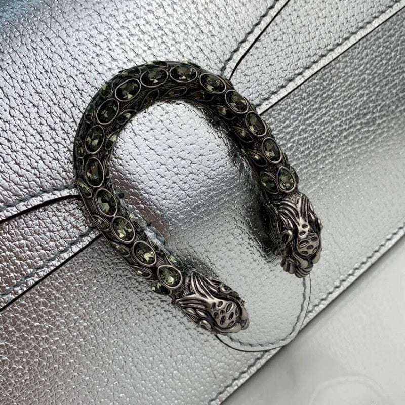 Dionysus large Shoulder Bag in Silver Lame Leather 499623 - TGSIKIBW