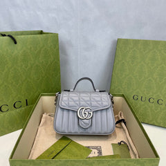 GG Marmont Grey Matelasse Leather Mini Top Handle Bag 583571 - TGSIKIBW