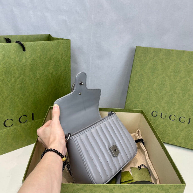 GG Marmont Grey Matelasse Leather Mini Top Handle Bag 583571 - TGSIKIBW