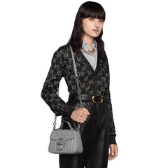 GG Marmont Grey Matelasse Leather Mini Top Handle Bag 583571 - TGSIKIBW