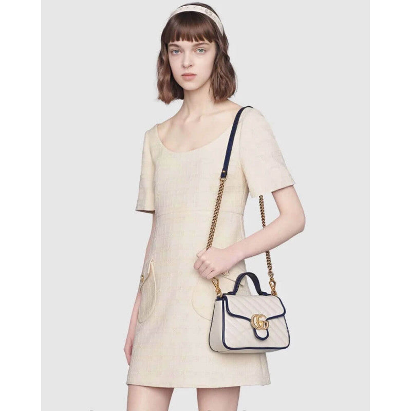 GG Marmont Mini Top Handle Bag 583571 White - TGSIKIBW