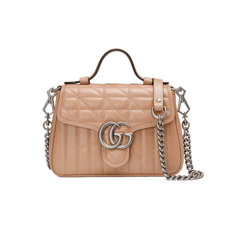 GG Marmont Rose Beige Matelasse Leather Mini Top Handle Bag 583571 - TGSIKIBW