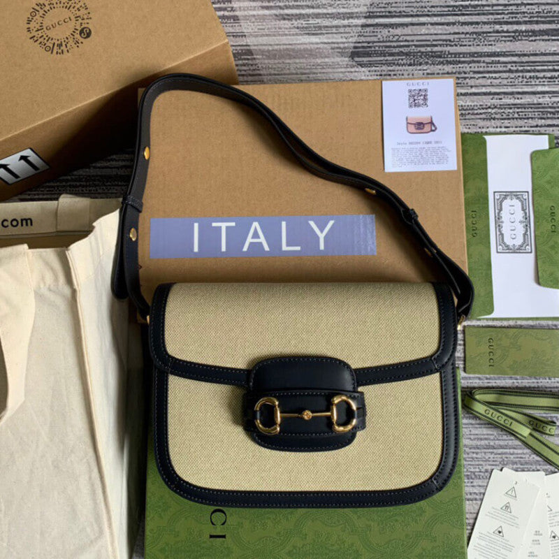 Horsebit 1955 large Bag 602204 in Beige Canvas - TGSIKIBW