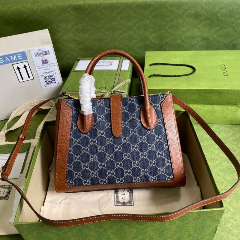 Jackie 1961 Medium Tote Bag in Blue Denim 649016 - TGSIKIBW