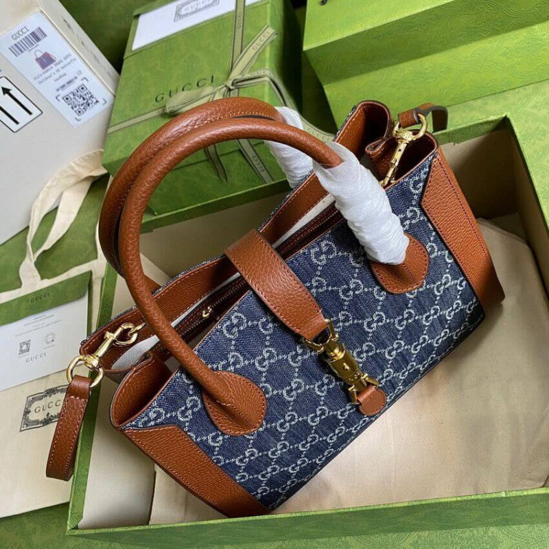 Jackie 1961 Medium Tote Bag in Blue Denim 649016 - TGSIKIBW