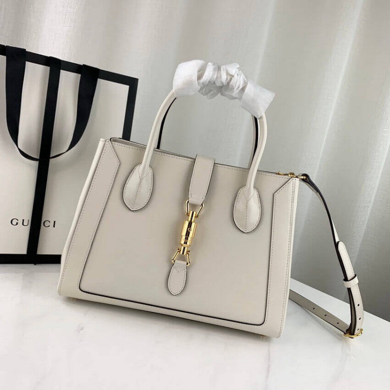 Jackie 1961 Medium Tote Bag in White Leather 649016 - TGSIKIBW