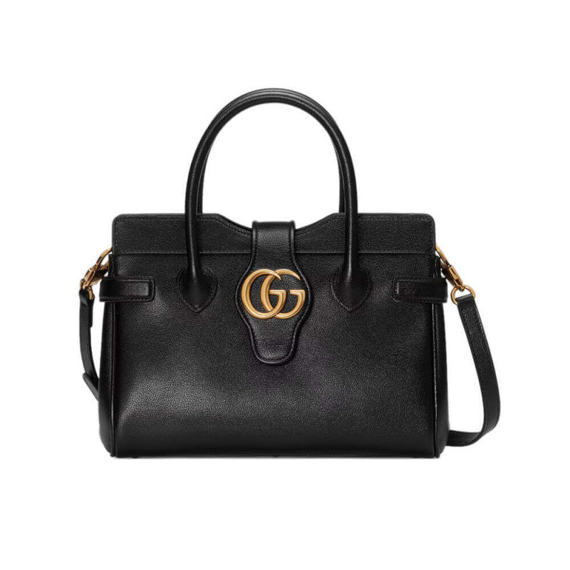 large Top Handle Bag with Double G in Black Leather 658450 - TGSIKIBW