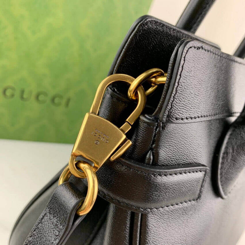 large Top Handle Bag with Double G in Black Leather 658450 - TGSIKIBW