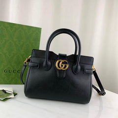 large Top Handle Bag with Double G in Black Leather 658450 - TGSIKIBW