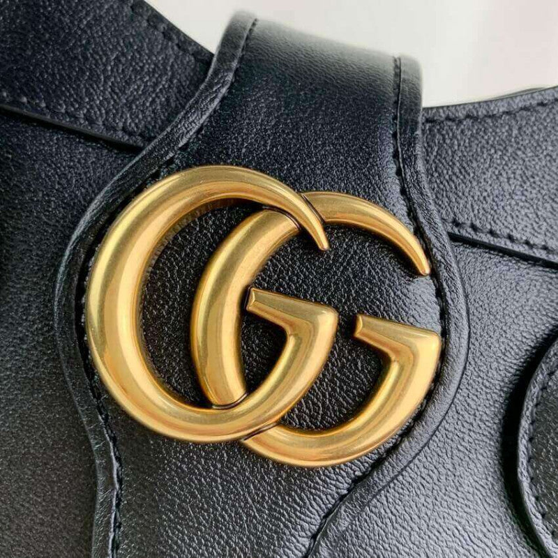 large Top Handle Bag with Double G in Black Leather 658450 - TGSIKIBW