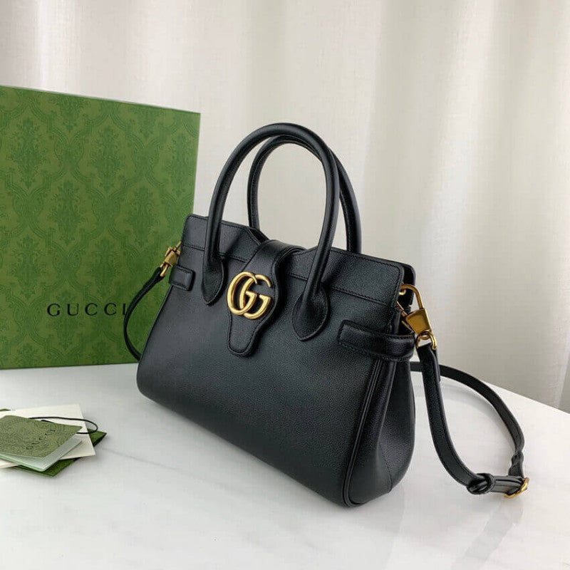 large Top Handle Bag with Double G in Black Leather 658450 - TGSIKIBW