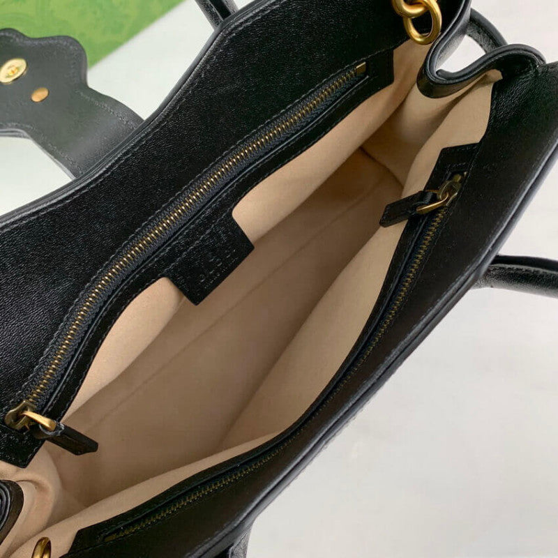 large Top Handle Bag with Double G in Black Leather 658450 - TGSIKIBW
