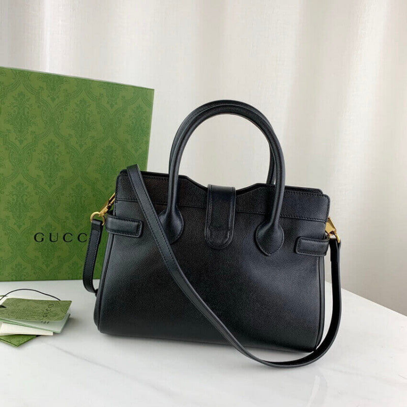 large Top Handle Bag with Double G in Black Leather 658450 - TGSIKIBW