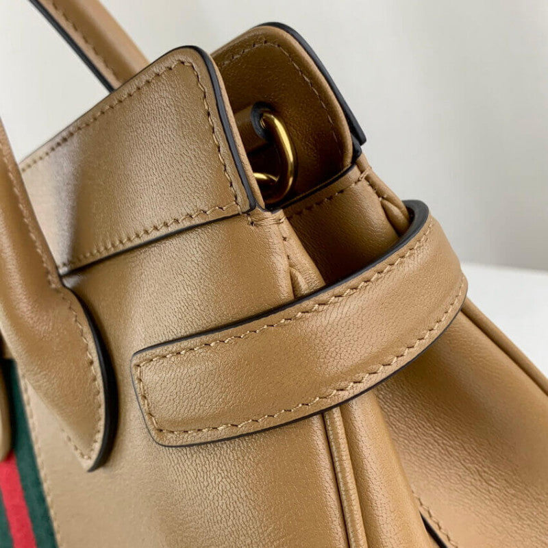large Top Handle Bag with Double G in Brown Leather 658450 - TGSIKIBW
