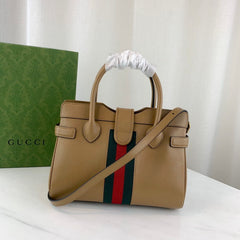 large Top Handle Bag with Double G in Brown Leather 658450 - TGSIKIBW