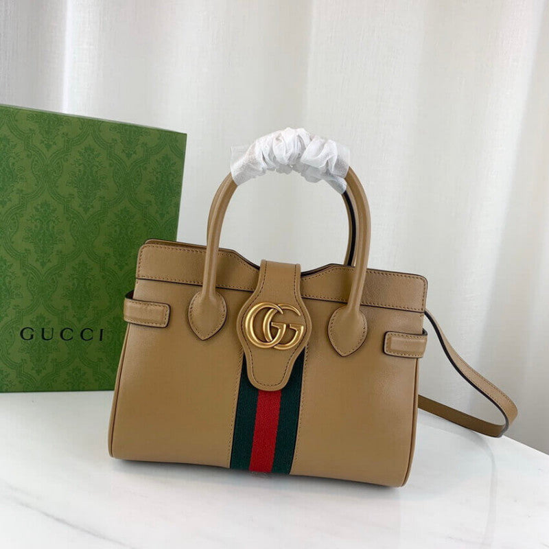 large Top Handle Bag with Double G in Brown Leather 658450 - TGSIKIBW