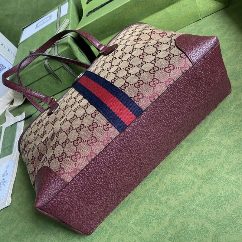 Ophidia Medium Tote With Web in Burgundy GG Canvas 631685 - TGSIKIBW