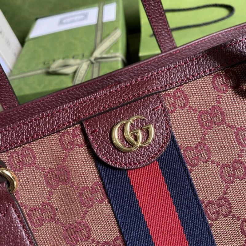 Ophidia Medium Tote With Web in Burgundy GG Canvas 631685 - TGSIKIBW