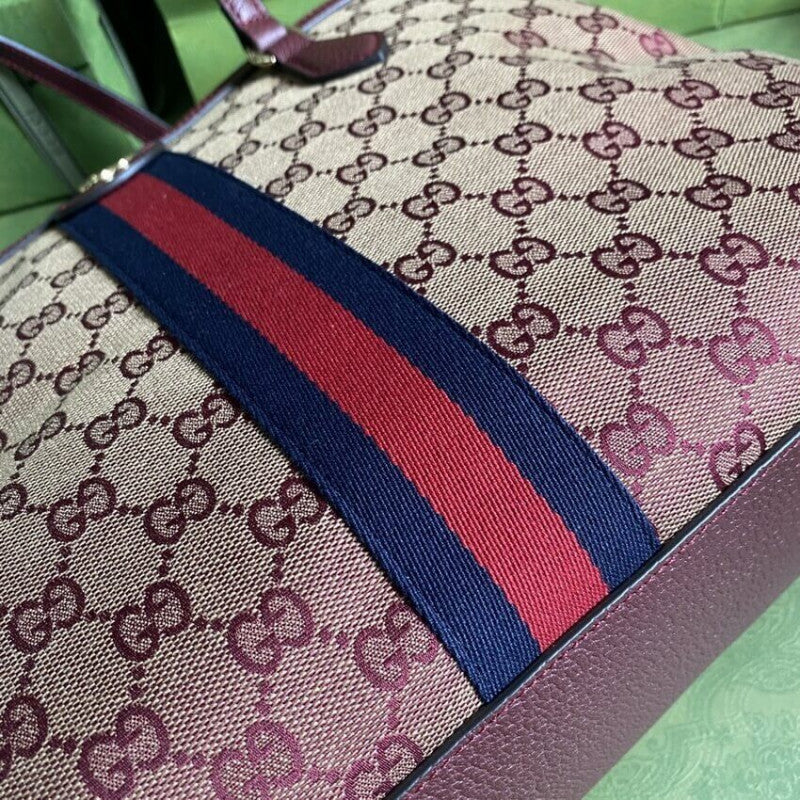Ophidia Medium Tote With Web in Burgundy GG Canvas 631685 - TGSIKIBW