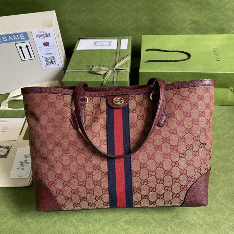 Ophidia Medium Tote With Web in Burgundy GG Canvas 631685 - TGSIKIBW