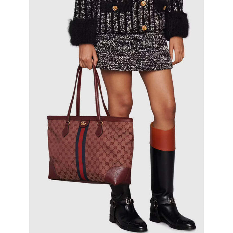 Ophidia Medium Tote With Web in Burgundy GG Canvas 631685 - TGSIKIBW