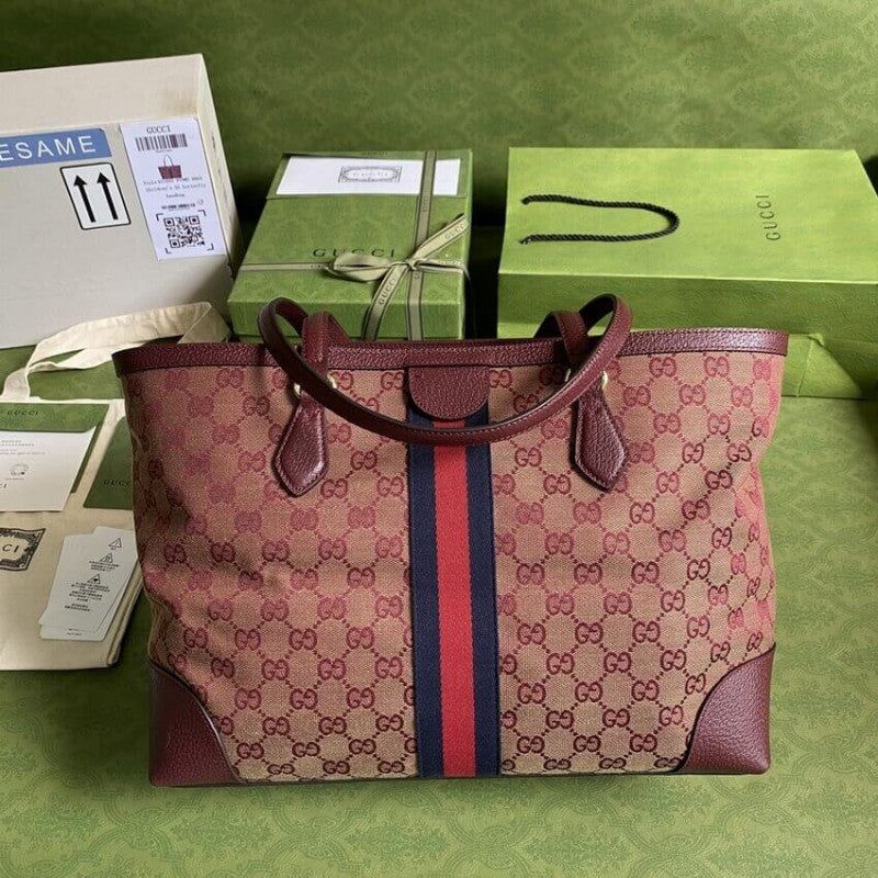 Ophidia Medium Tote With Web in Burgundy GG Canvas 631685 - TGSIKIBW