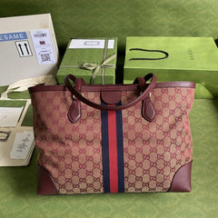 Ophidia Medium Tote With Web in Burgundy GG Canvas 631685 - TGSIKIBW