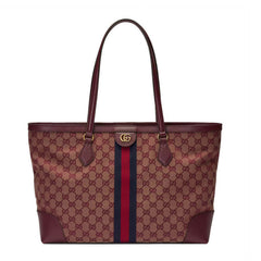 Ophidia Medium Tote With Web in Burgundy GG Canvas 631685 - TGSIKIBW